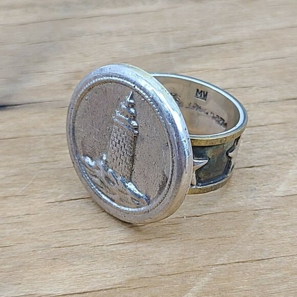 Mars & Valentine Sterling Silver Lighthouse Ring Size 8/8.5 Stars - Picture 3 of 6